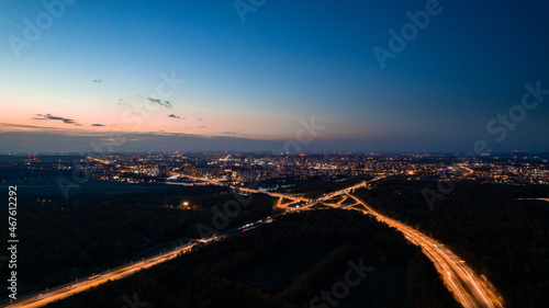 Obraz na płótnie Katowice city - evening panorama - road communication - aerial shot w salonie