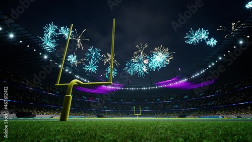 American football night stadium with fans iilluminated by colorful firework. High quality 4k footage photo