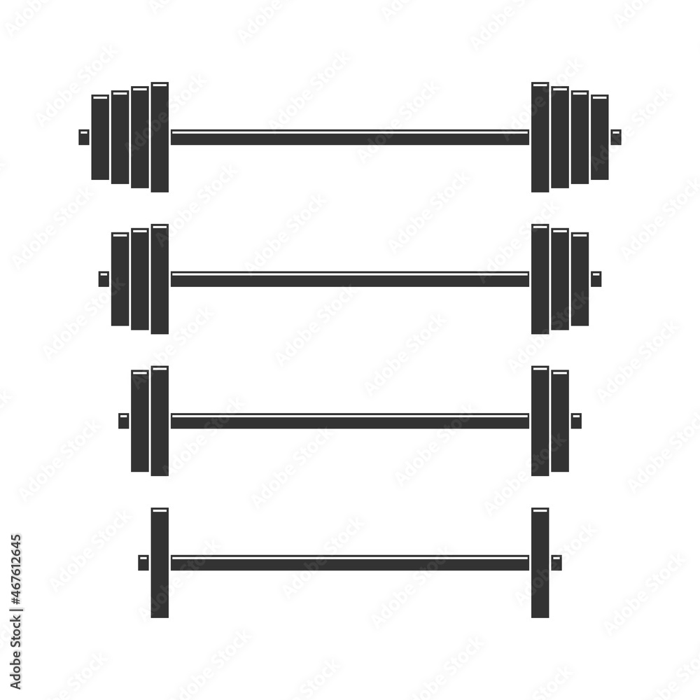 Barbell set from low weight to high vector illustration isolated on a white background in. Stock Barbell set from low weight to high vector illustration isolated on a white background in. Stock