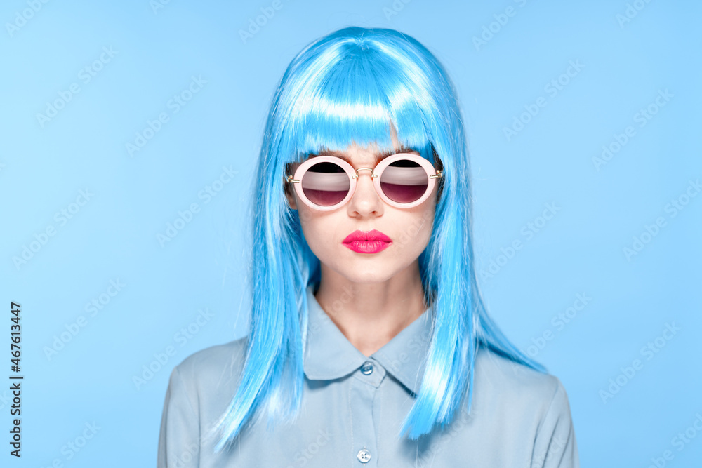 emotional woman in black wig shirt fashion posing emotional woman in black wig shirt fashion posing