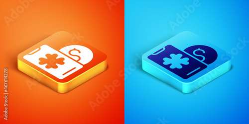 Isometric Online poker table game icon isolated on orange and blue background. Online casino. Vector