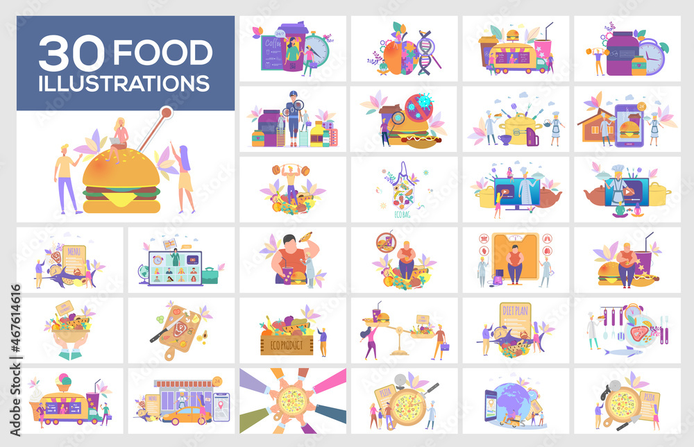 Set Illustration. Healthy Food Fast Food. Beautiful vector illustration.