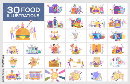 Set Illustration. Healthy Food Fast Food. Beautiful vector illustration.