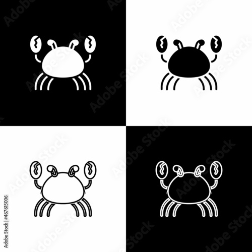 Set Crab icon isolated on black and white background. Vector