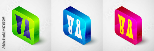 Isometric Rubber flippers for swimming icon isolated on grey background. Diving equipment. Extreme sport. Diving underwater equipment. Square button. Vector