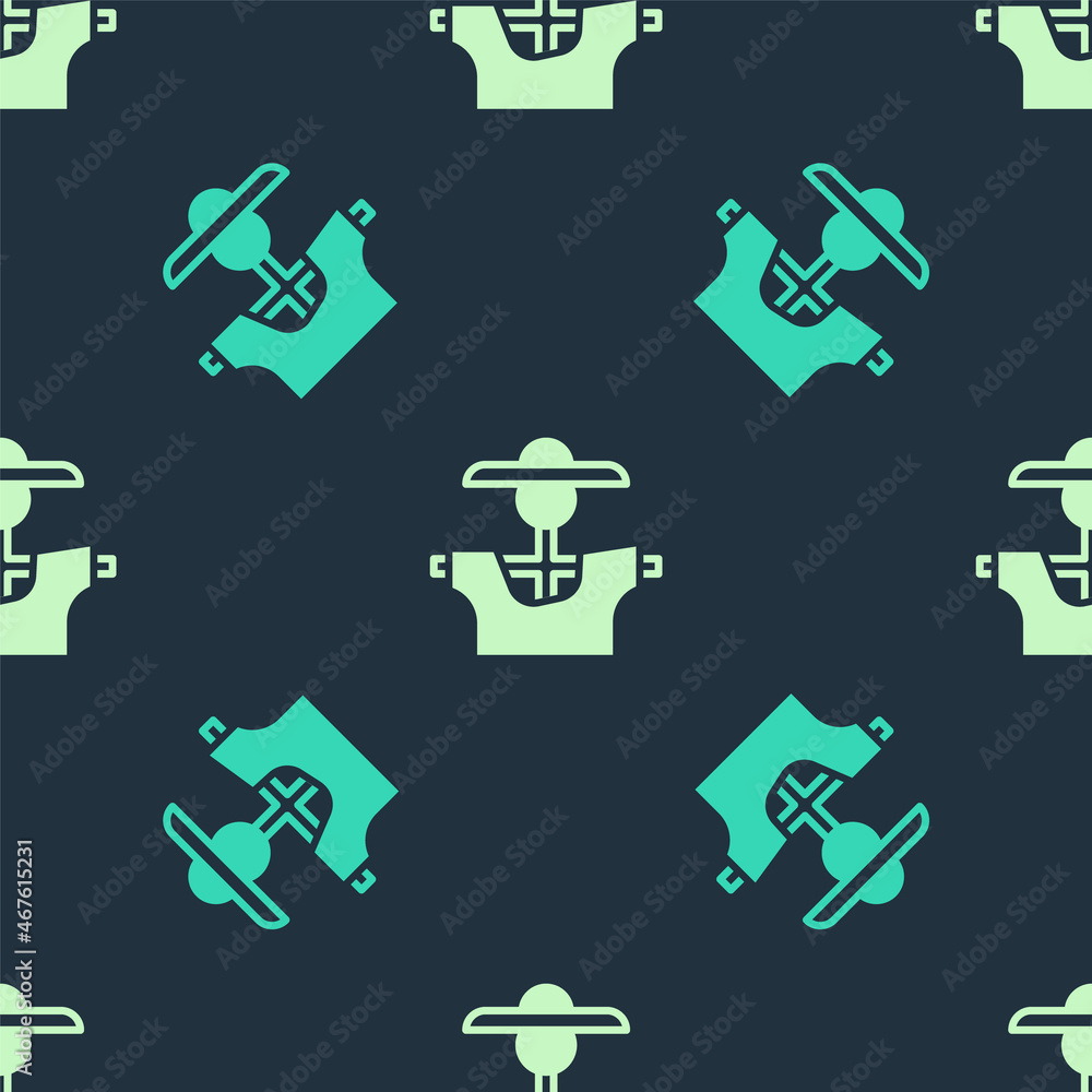 Green and beige Scarecrow icon isolated seamless pattern on blue background. Vector Green and beige Scarecrow icon isolated seamless pattern on blue background. Vector