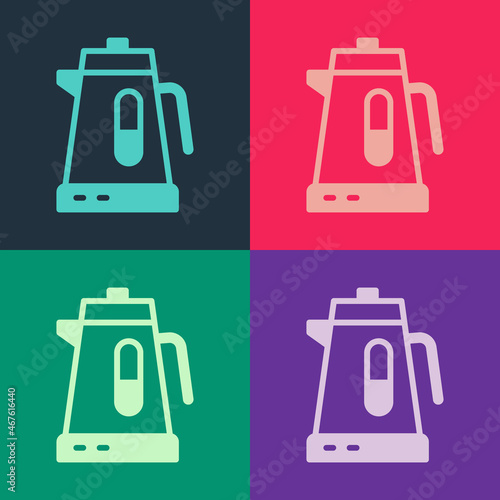 Pop art Electric kettle icon isolated on color background. Teapot icon. Vector