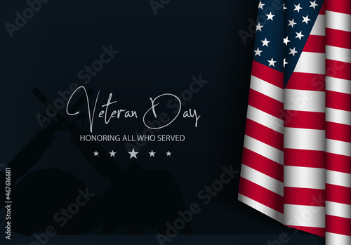 Veterans day background vector illustration, honoring all who served with USA flag waving. Veterans day parade with copy space