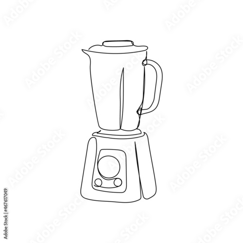 Blender continuous line drawing. One line art of home appliance, kitchen, electrical, food processor, cooking.