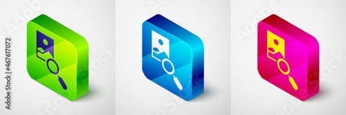 Isometric Photo retouching icon isolated on grey background. Photographer, photography, retouch icon. Square button. Vector