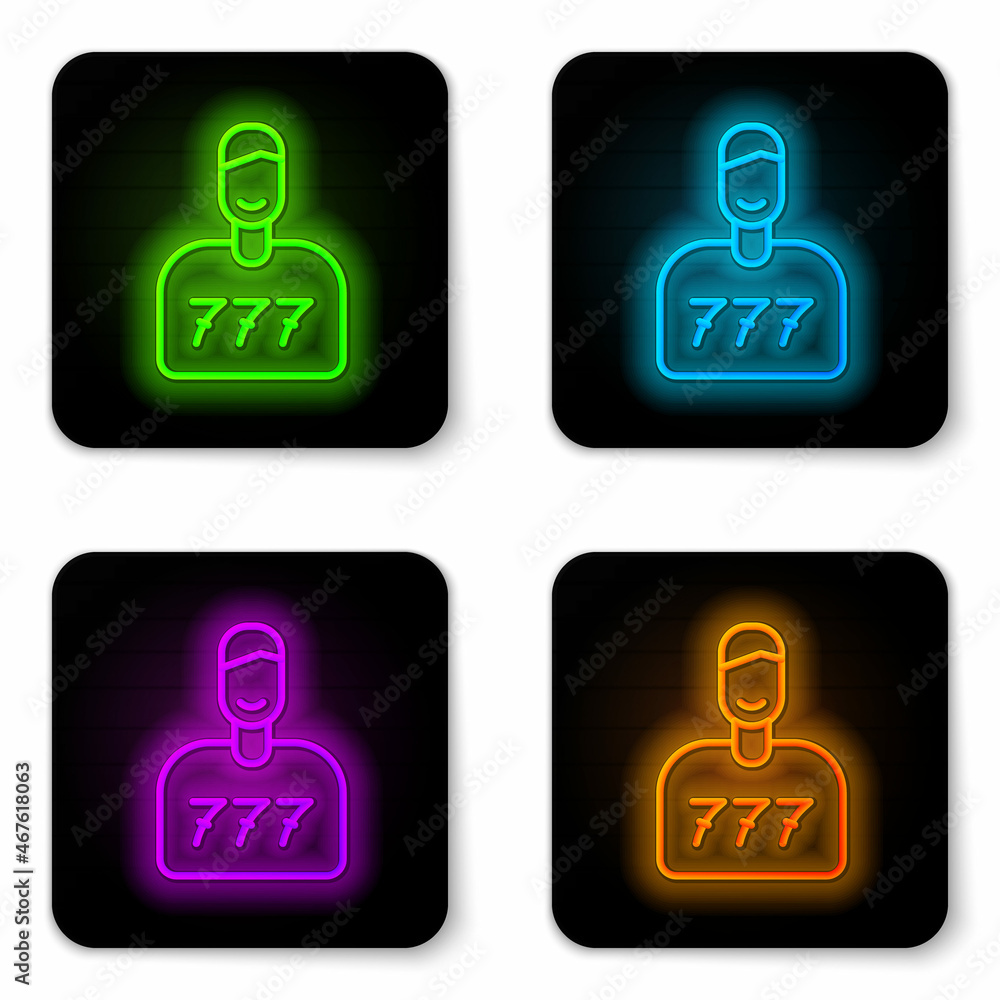 Glowing neon line Lucky player icon isolated on white background. Black square button. Vector Glowing neon line Lucky player icon isolated on white background. Black square button. Vector