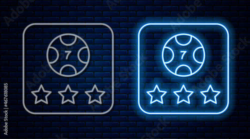 Glowing neon line Online poker table game icon isolated on brick wall background. Online casino. Vector