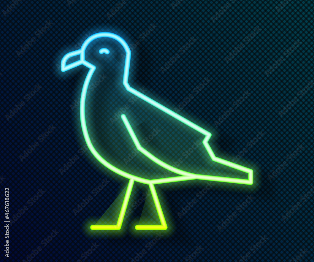 Glowing neon line Bird seagull icon isolated on black background. Vector Glowing neon line Bird seagull icon isolated on black background. Vector