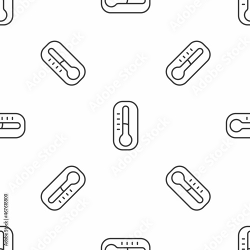 Grey line Meteorology thermometer measuring icon isolated seamless pattern on white background. Thermometer equipment showing hot or cold weather. Vector