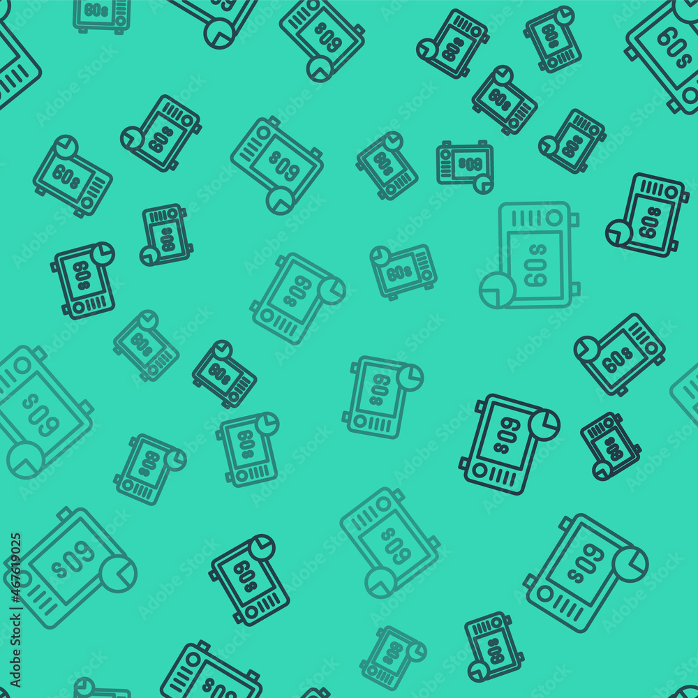 Black line Microwave oven icon isolated seamless pattern on green background. Home appliances icon. Vector Black line Microwave oven icon isolated seamless pattern on green background. Home appliances icon. Vector
