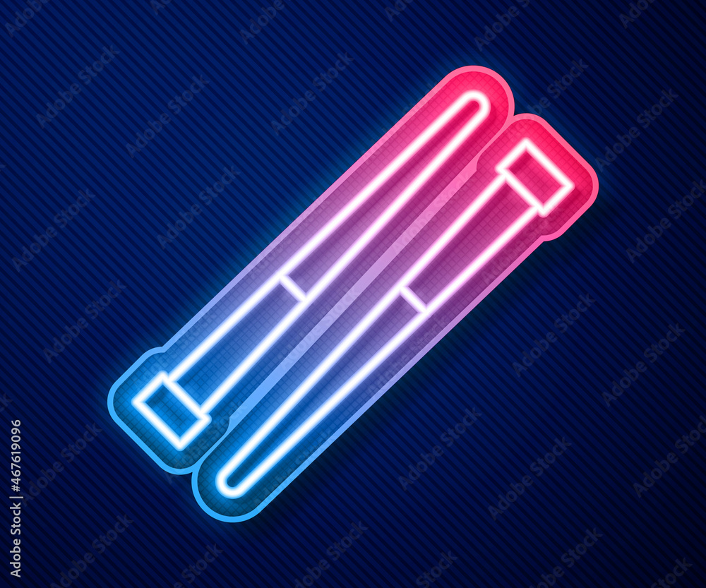 Naklejka premium Glowing neon line Food chopsticks icon isolated on blue background. Wooden Korean sticks for Asian dishes. Oriental utensils. Vector