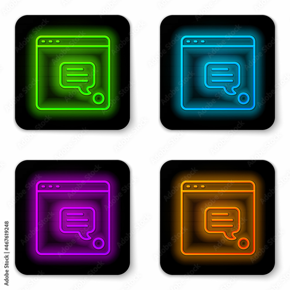 Glowing neon line New chat messages notification icon isolated on white background. Smartphone chatting sms messages speech bubbles. Black square button. Vector Glowing neon line New chat messages notification icon isolated on white background. Smartphone chatting sms messages speech bubbles. Black square button. Vector