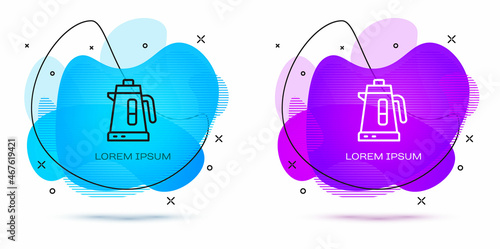 Line Electric kettle icon isolated on white background. Teapot icon. Abstract banner with liquid shapes. Vector