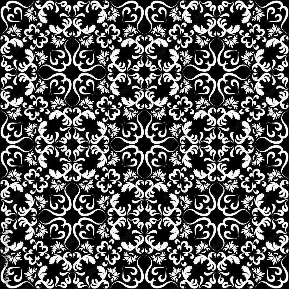 Luxurious baroque texture. Seamless black and white vector antique pattern. For fabric, tile, wallpaper or packaging. Luxurious baroque texture. Seamless black and white vector antique pattern. For fabric, tile, wallpaper or packaging.