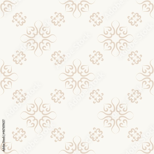 Damask vector background with patterned ornament.Beige color. For textiles, wallpaper, tiles or packaging.