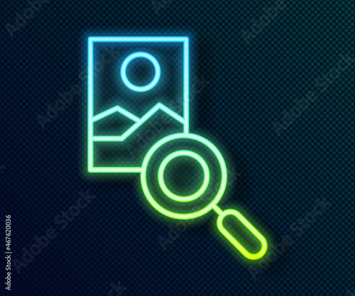 Glowing neon line Photo retouching icon isolated on black background. Photographer, photography, retouch icon. Vector