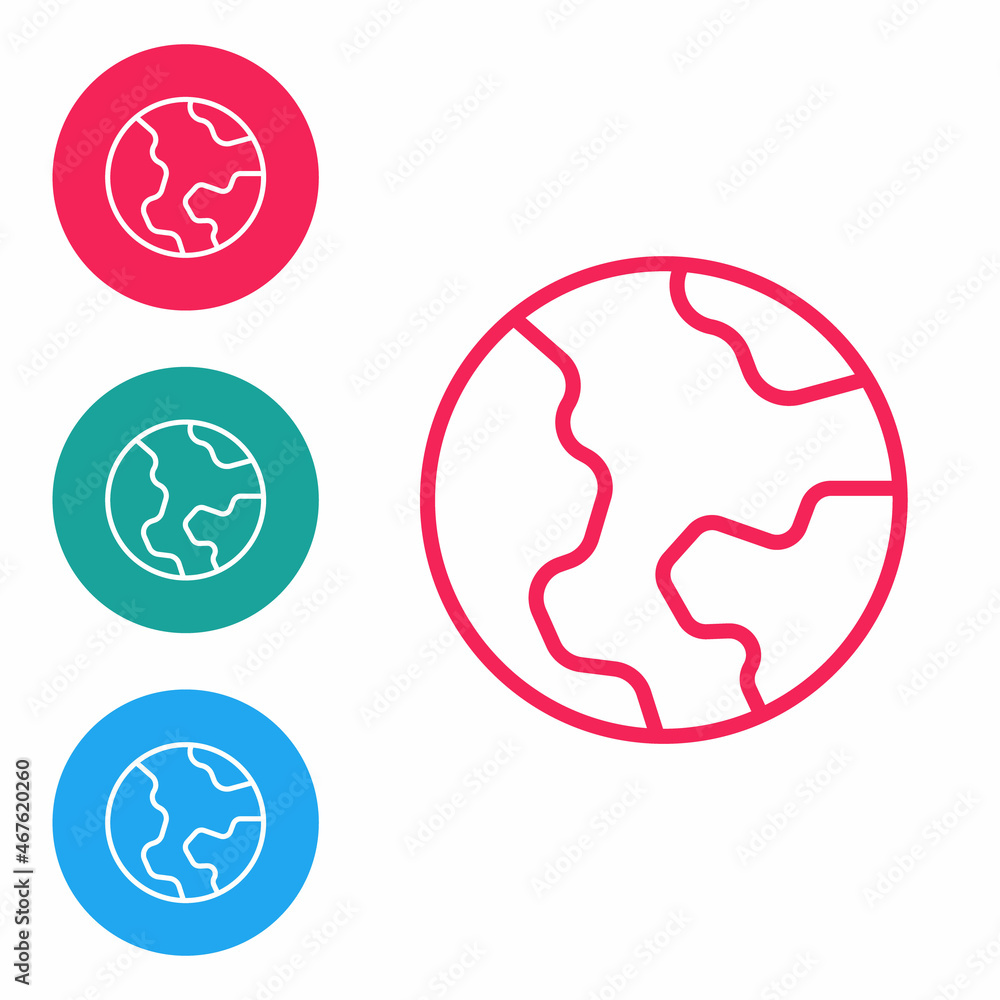 Red line Earth globe icon isolated on white background. World or Earth sign. Global internet symbol. Geometric shapes. Set icons in circle buttons. Vector Red line Earth globe icon isolated on white background. World or Earth sign. Global internet symbol. Geometric shapes. Set icons in circle buttons. Vector
