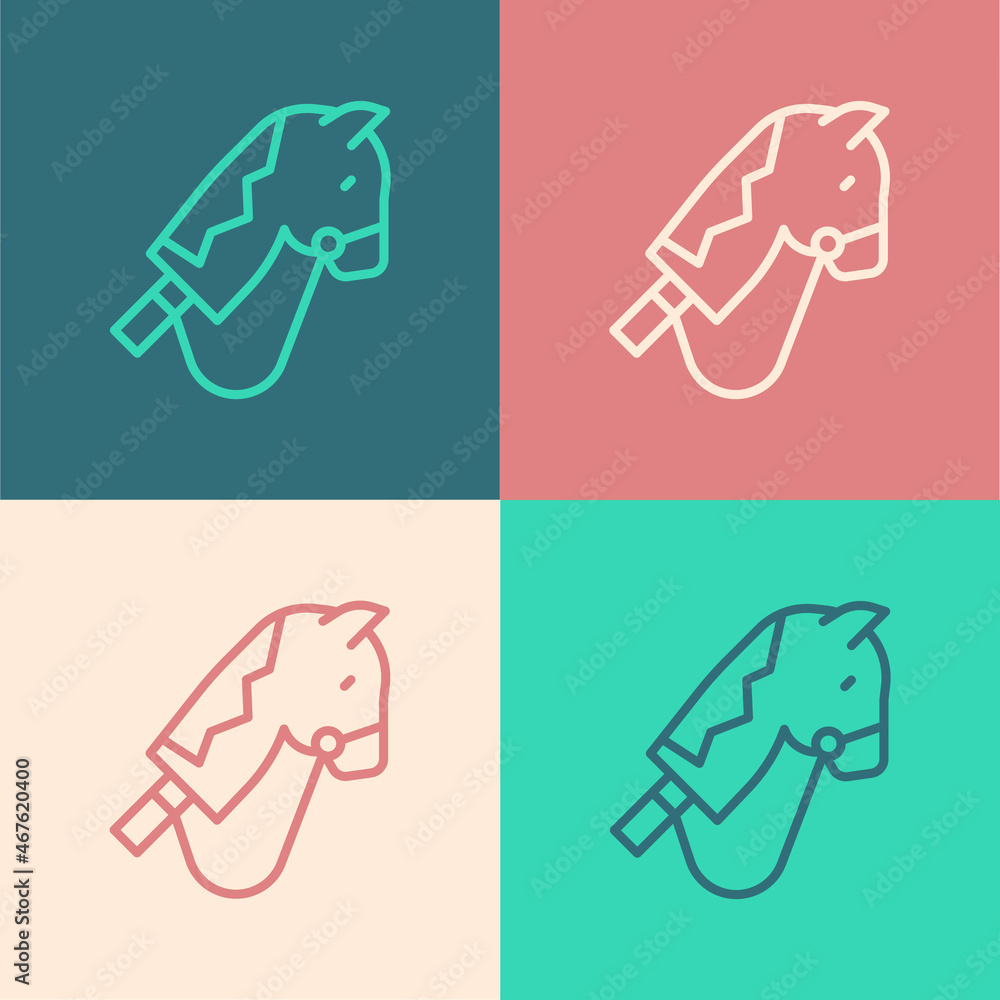 Pop art line Toy horse icon isolated on color background. Vector Pop art line Toy horse icon isolated on color background. Vector