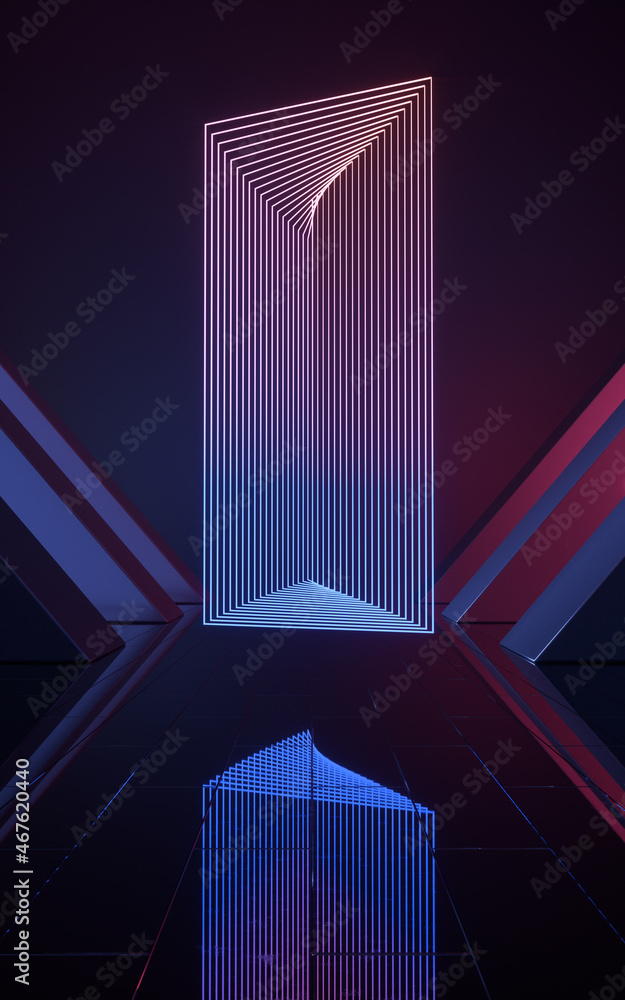 Neon light in the empty room, 3d rendering. Neon light in the empty room, 3d rendering.