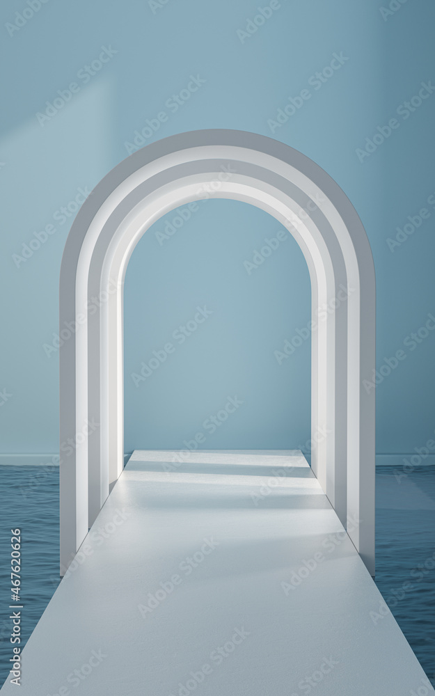 Water and arched door in the empty room, 3d rendering. Water and arched door in the empty room, 3d rendering.
