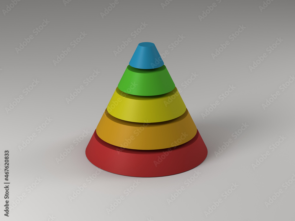 3d rendering of a gradient colored conceptual cone subdivided in five layers for graphs and infographics 3d rendering of a gradient colored conceptual cone subdivided in five layers for graphs and infographics