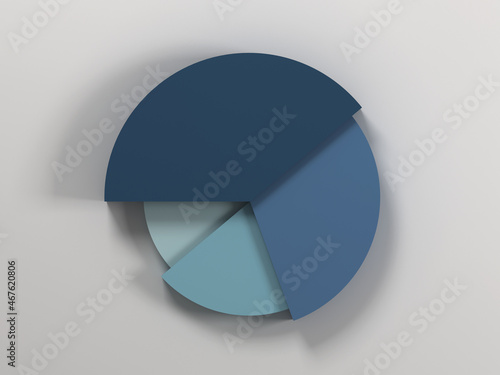 3d rendering of a blue gradient colored pie chart for infographics and statistics visualizations
