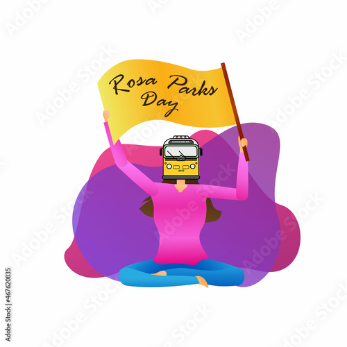 illustration of woman holding up the rosa parks day flag