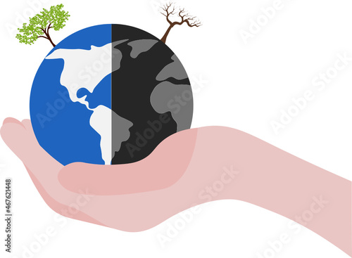 medio ambiente, el mundo en tus manos, vida y muerte de la naturaleza, contraste ambiental, naturaleza muerta y viva. Fondo trasnparente