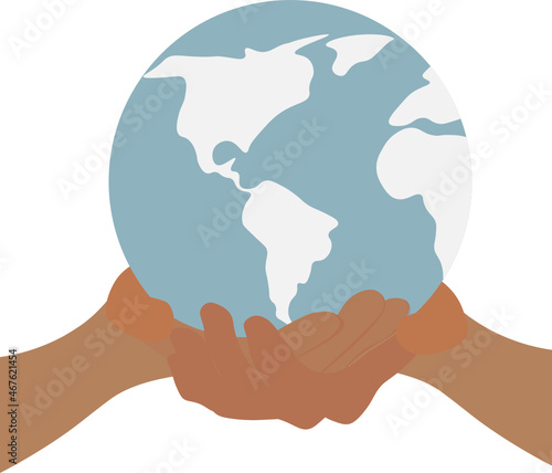 Medio ambiente, planeta en tus manos, mundo sobre las manos. Fondo transparente