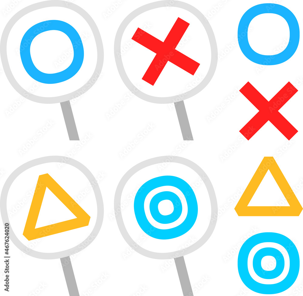 Fototapeta premium 丸、バツ、三角、二重丸のプレート