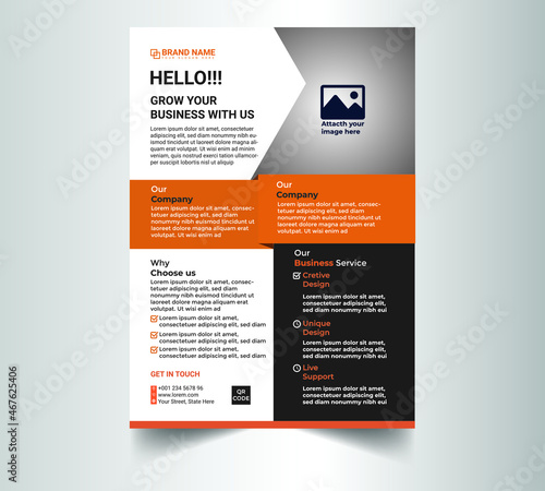 Creative black and light orange color vector flyer design template