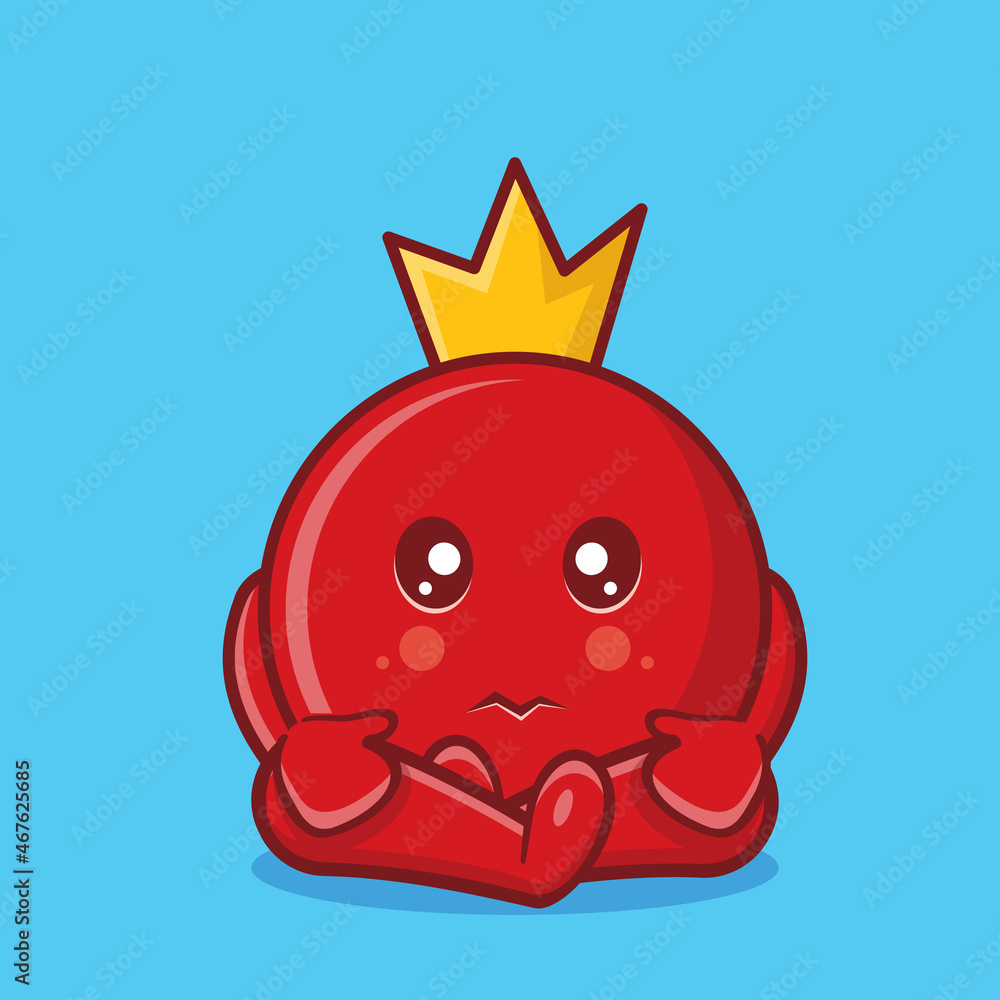 Cute grenade fruit mascot with sad gesture isolated cartoon in flat style