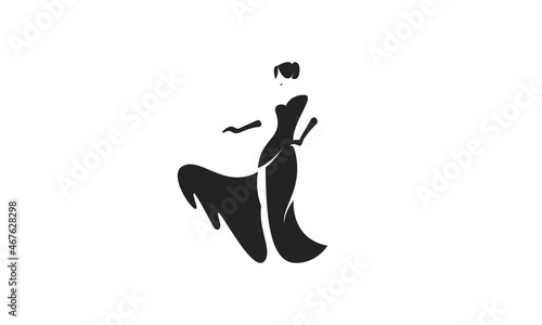 woman with fancy dress beauty silhouette illustration logo design