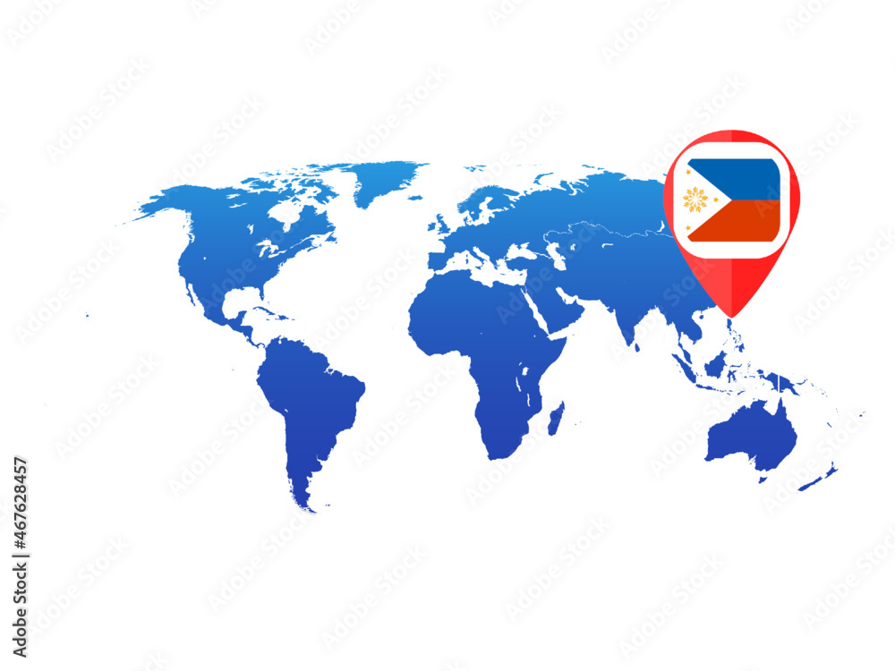 world map with flag pointing to Philippines location Stock Vector ...