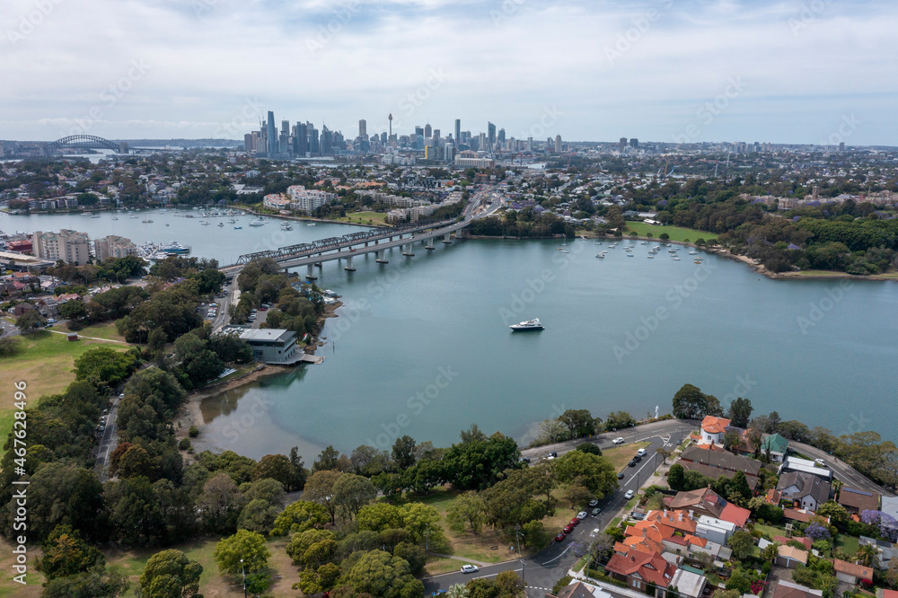 Naklejka premium The Drummoyne bridge and Iron cove, Sydney, Australia.