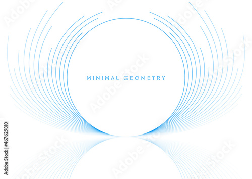 Blue white minimal round lines abstract futuristic tech background with reflection. Vector digital art design