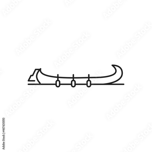 Rabelo or Aveiro boat isolated thin line icon. Vector traditional porto boat symbol landmark of Portugal. Portguese fishing sailboat, retro transportation vessel with oars, travel medieval transport