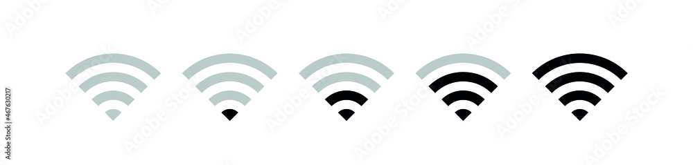 Set of icons Wi-Fi. Wi-Fi wireless communication symbol. Pictogram of remote access to the Internet wi-fi, for web and mobile devices. Isolated vector sign on white background. Set of icons Wi-Fi. Wi-Fi wireless communication symbol. Pictogram of remote access to the Internet wi-fi, for web and mobile devices. Isolated vector sign on white background.