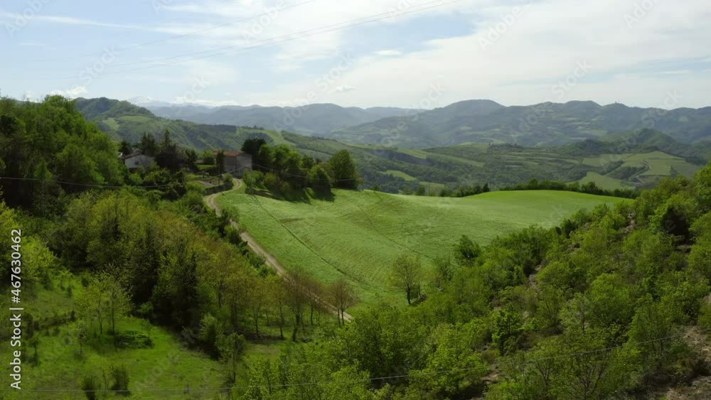 Aerial: Idyllic View Of Natural Green Mountains, Drone Flying Over Trees - Apennine Mountains, Italy Aerial: Idyllic View Of Natural Green Mountains, Drone Flying Over Trees - Apennine Mountains, Italy