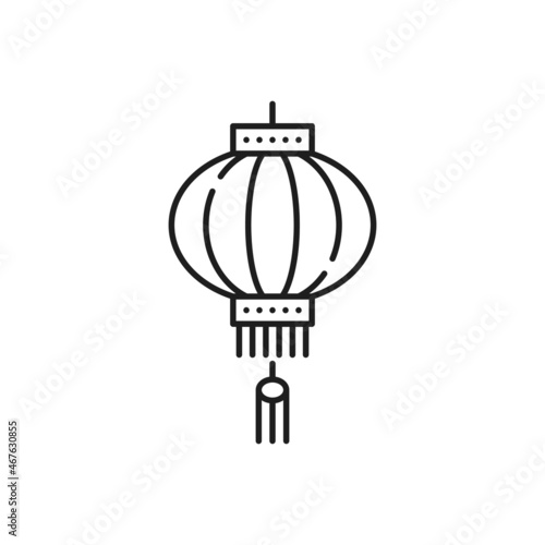 Chinese New Year lantern hanging paper lamp isolated thin line icon. Vector CNY, japanese korean lantern, lamp of oriental spring festival. Asian lunar calendar holiday decoration object design