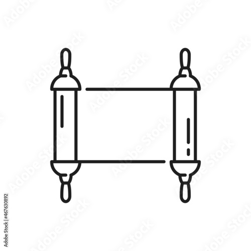 Chinese festive scroll isolated lunar New Year manuscript thin line icon. Vector papyrus parchment, sacred testament scripture text. Torah scroll, holiest book in Judaism, old parchment scroll