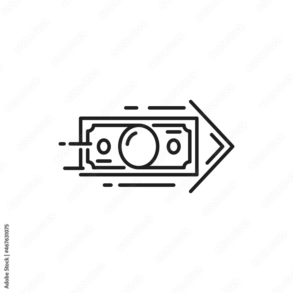 Fast pay or cash receiving, currency conversion, money transfer isolated thin line icon. Vector financial services, cashback or revenue, return or refund on investment concept, arrow payment Fast pay or cash receiving, currency conversion, money transfer isolated thin line icon. Vector financial services, cashback or revenue, return or refund on investment concept, arrow payment
