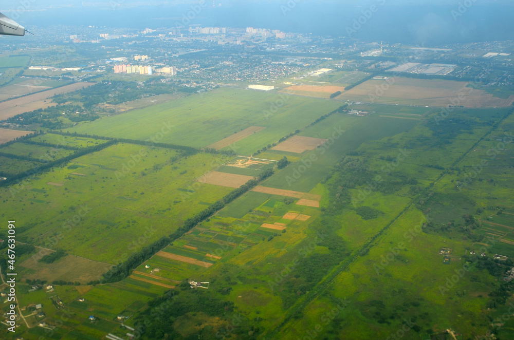 Aerial view of countryside from airliner. Kiev Region. Aerial view of countryside from airliner. Kiev Region.