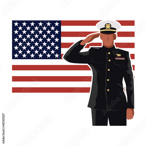 Vector art of a military serviceman saluting the American flag
