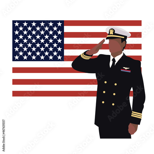 Vector art of a military serviceman saluting the American flag